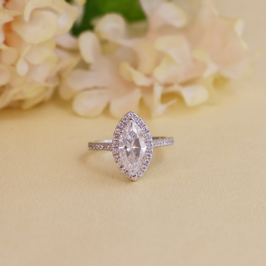 Glittering 2.60ct Marquise Moissanite Halo Ring for women by Cutiefy