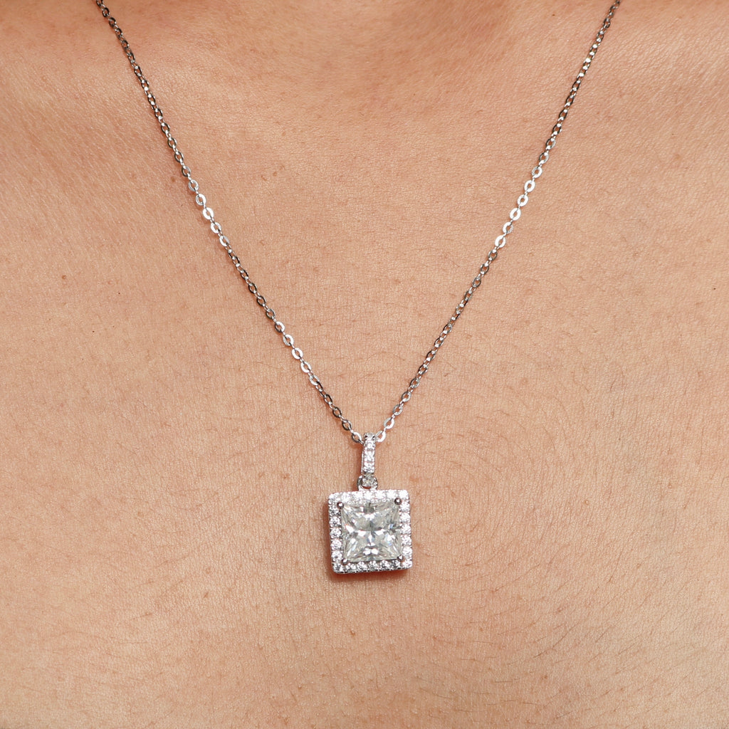 1.80ct Square Moissanite Halo Pendant by Cutiefy