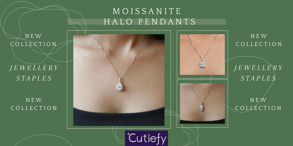 Silver Moissanite Halo Pendants