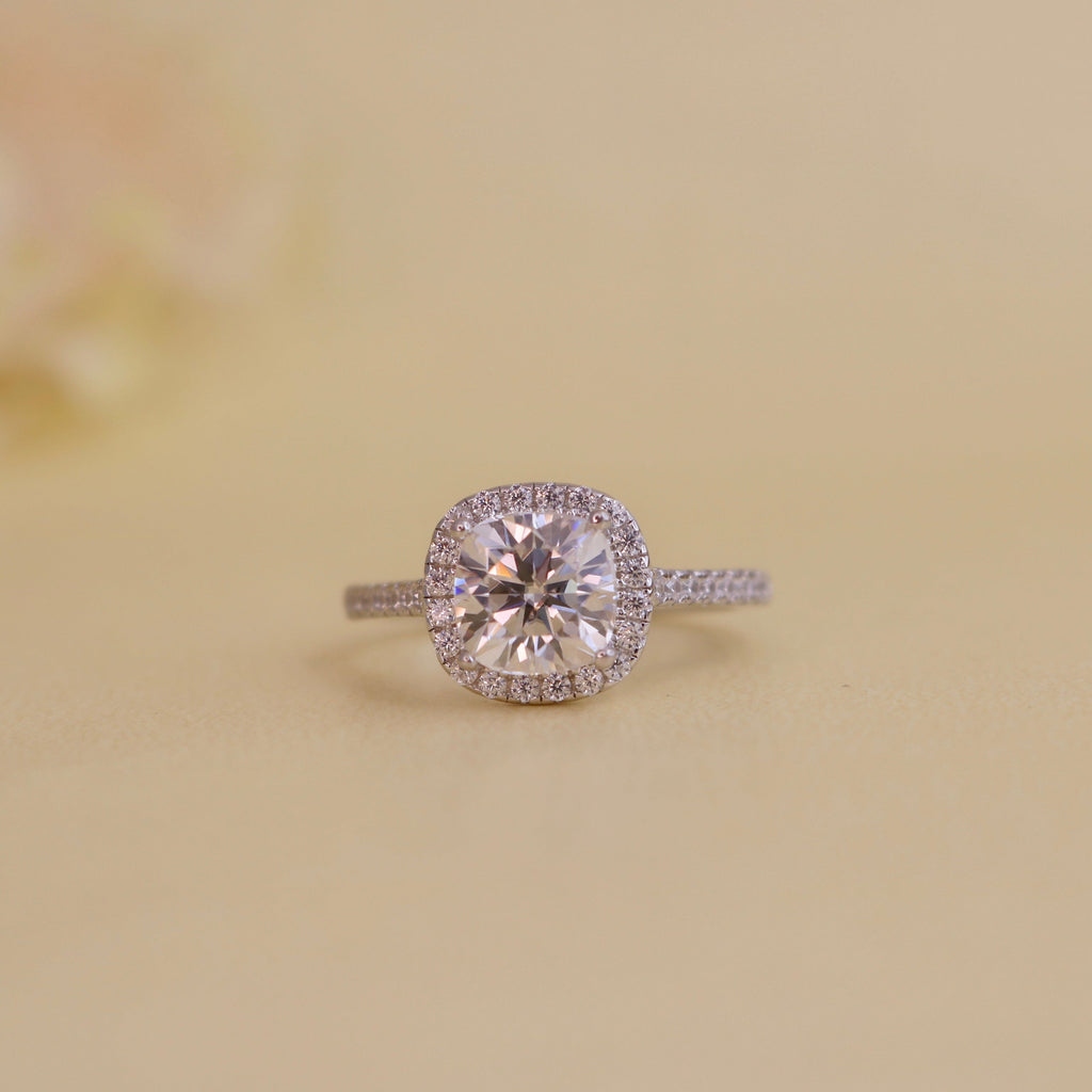 Pulse 2.6ct Cushion Moissanite Halo Ring for women by Cutiefy
