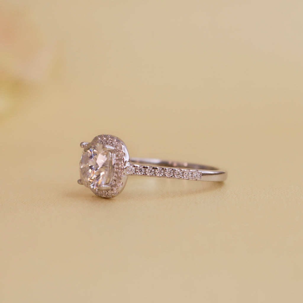 Piercing 2.6ct Cushion Moissanite Halo Ring for women by Cutiefy