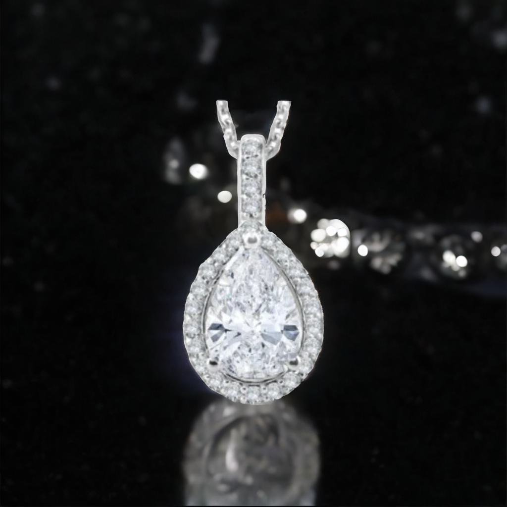 1.27ct Pear Moissanite Halo Pendant by Cutiefy