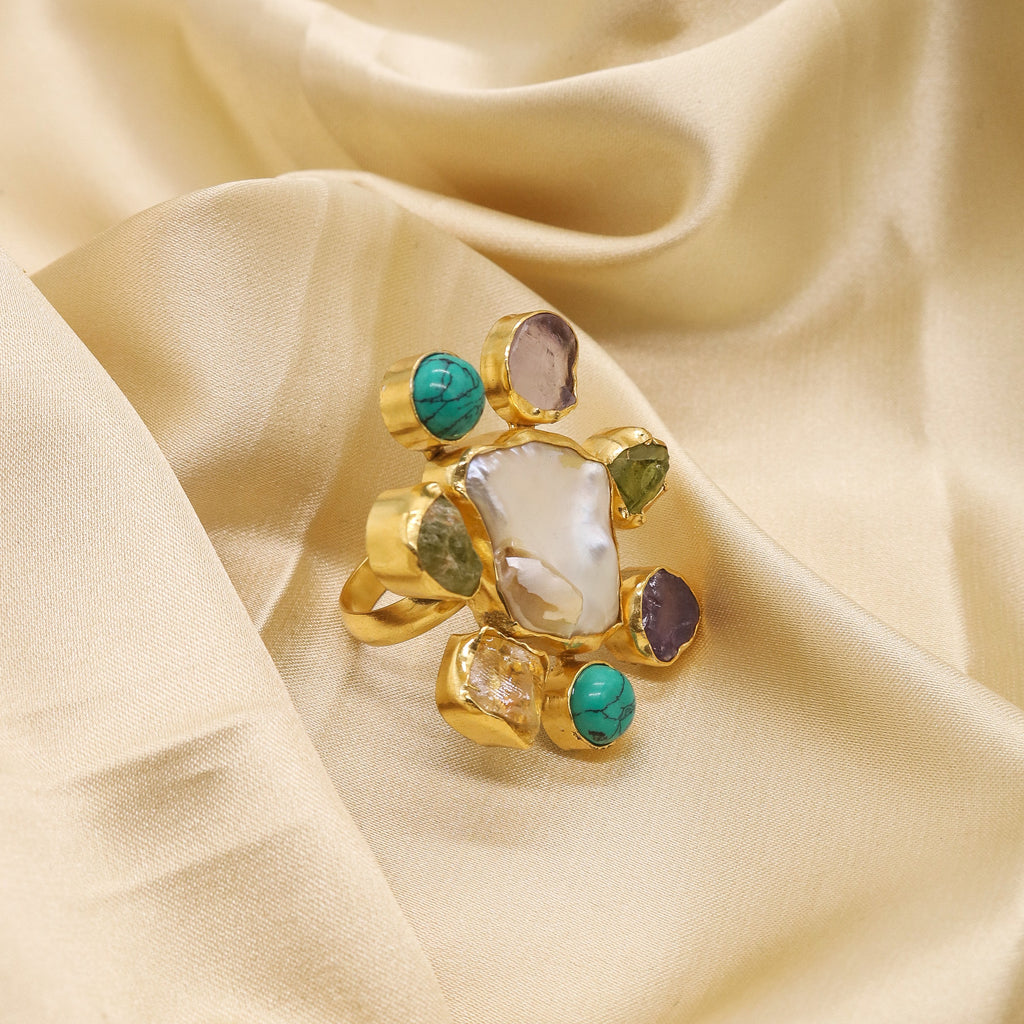 cutiefy, baroque pearls, color stone, ring