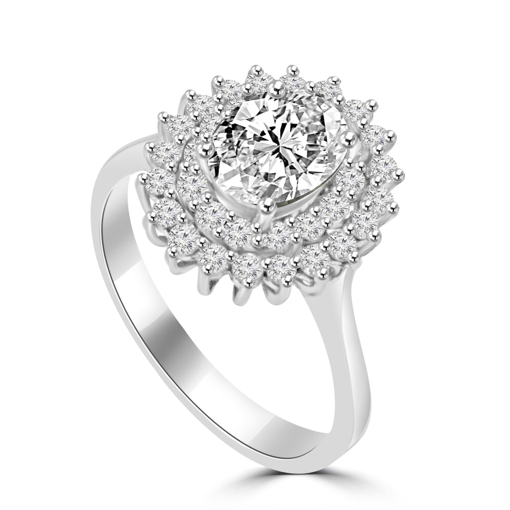 Moissanite solitaire Outset silver engagement ring for women
