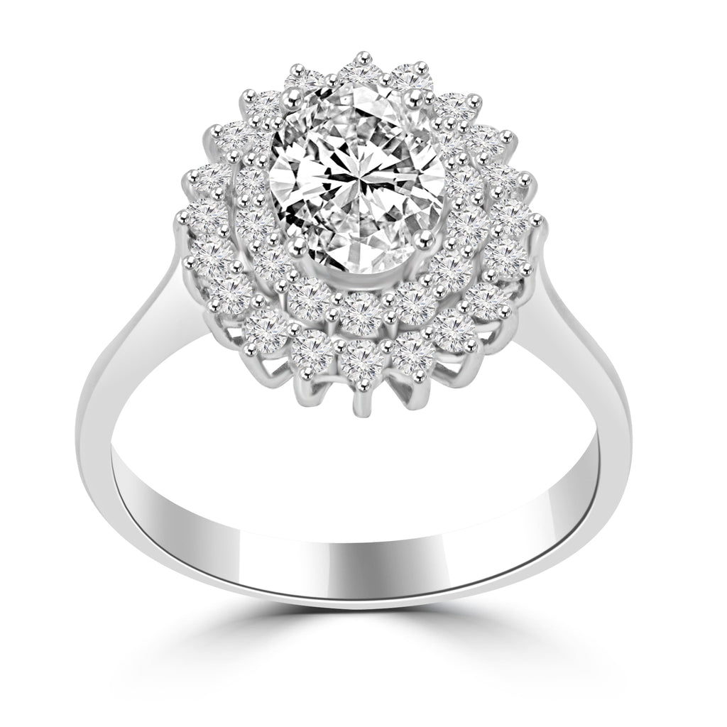 Moissanite solitaire Outset silver engagement ring for women