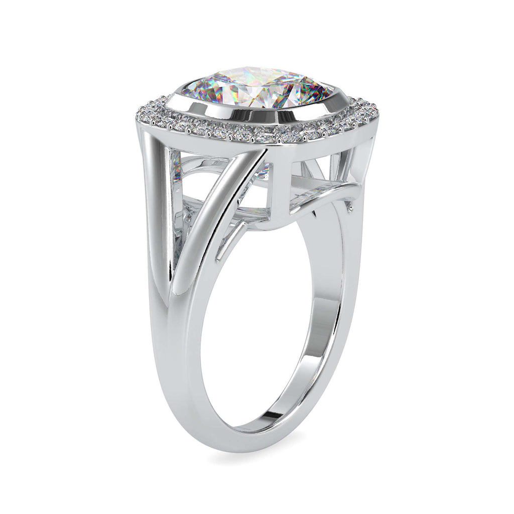 Moissanite solitaire Plaid Plot silver engagement ring for women