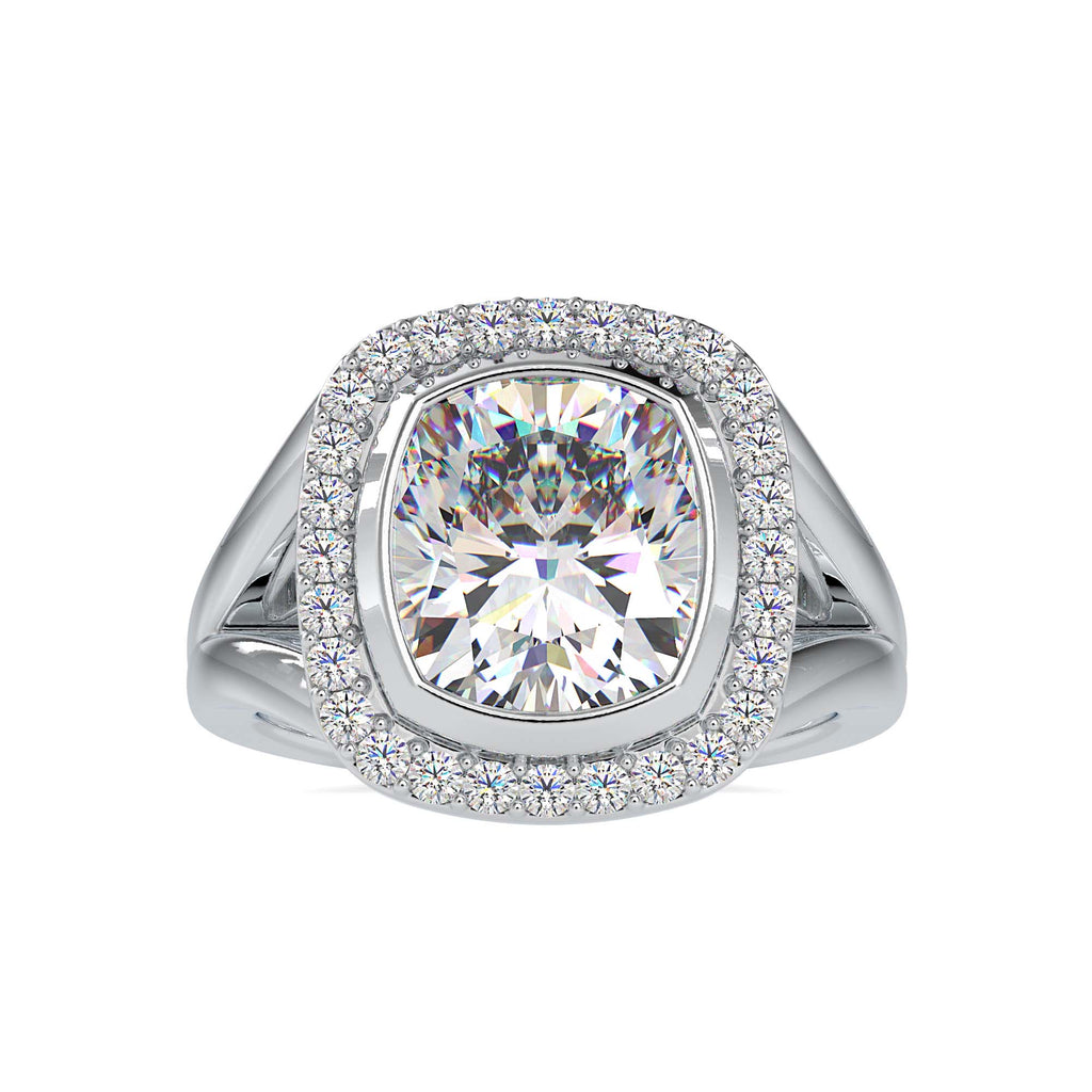 Moissanite solitaire Plaid Plot silver engagement ring for women