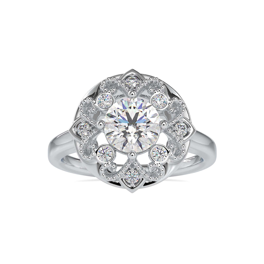 Moissanite solitaire Victoria silver engagement ring for women