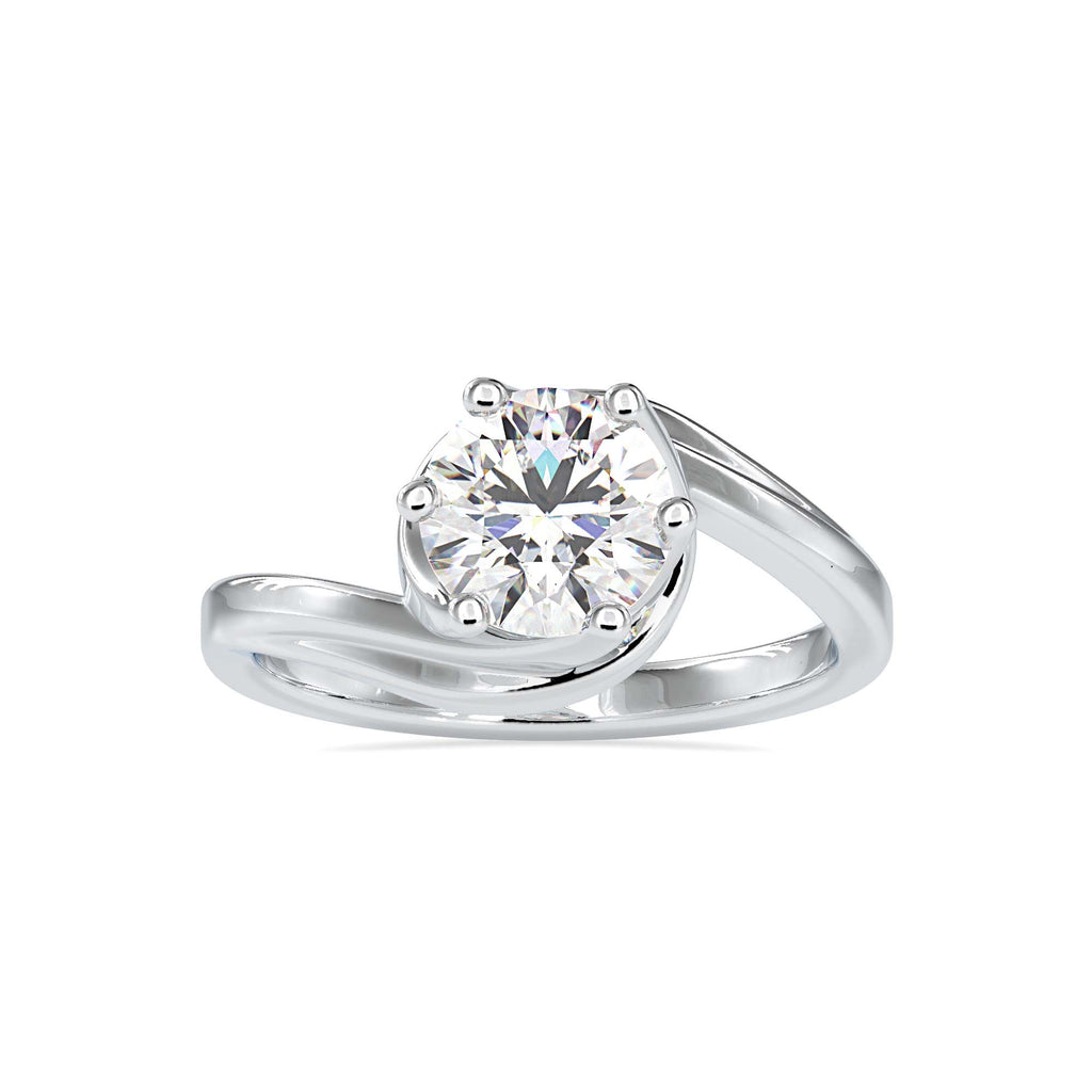 Moissanite solitaire Wave silver ring for wife