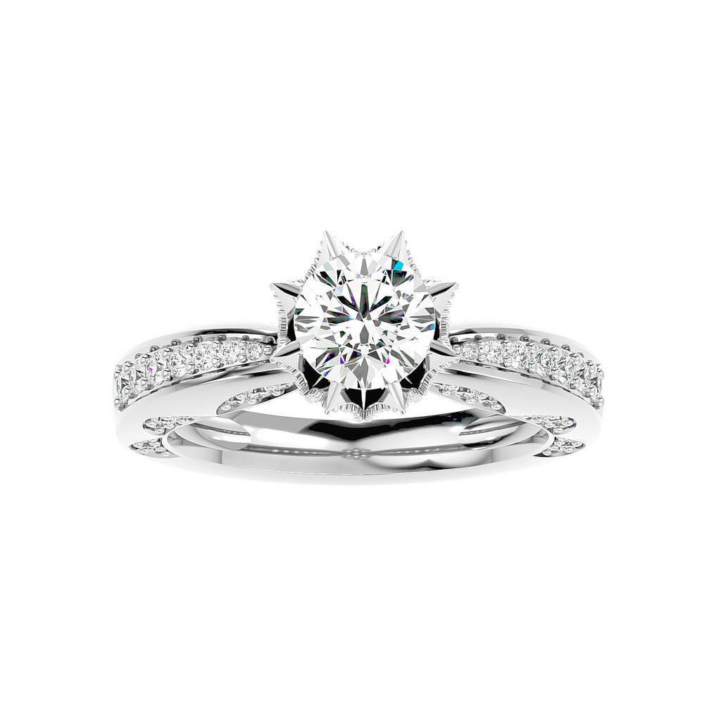 Moissanite solitaire Floreale silver ring for wife