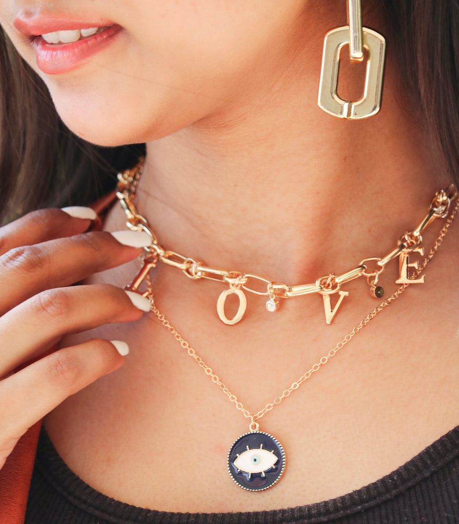 Love Initials Chain with Evil eye Pendant Chain - Cutiefy