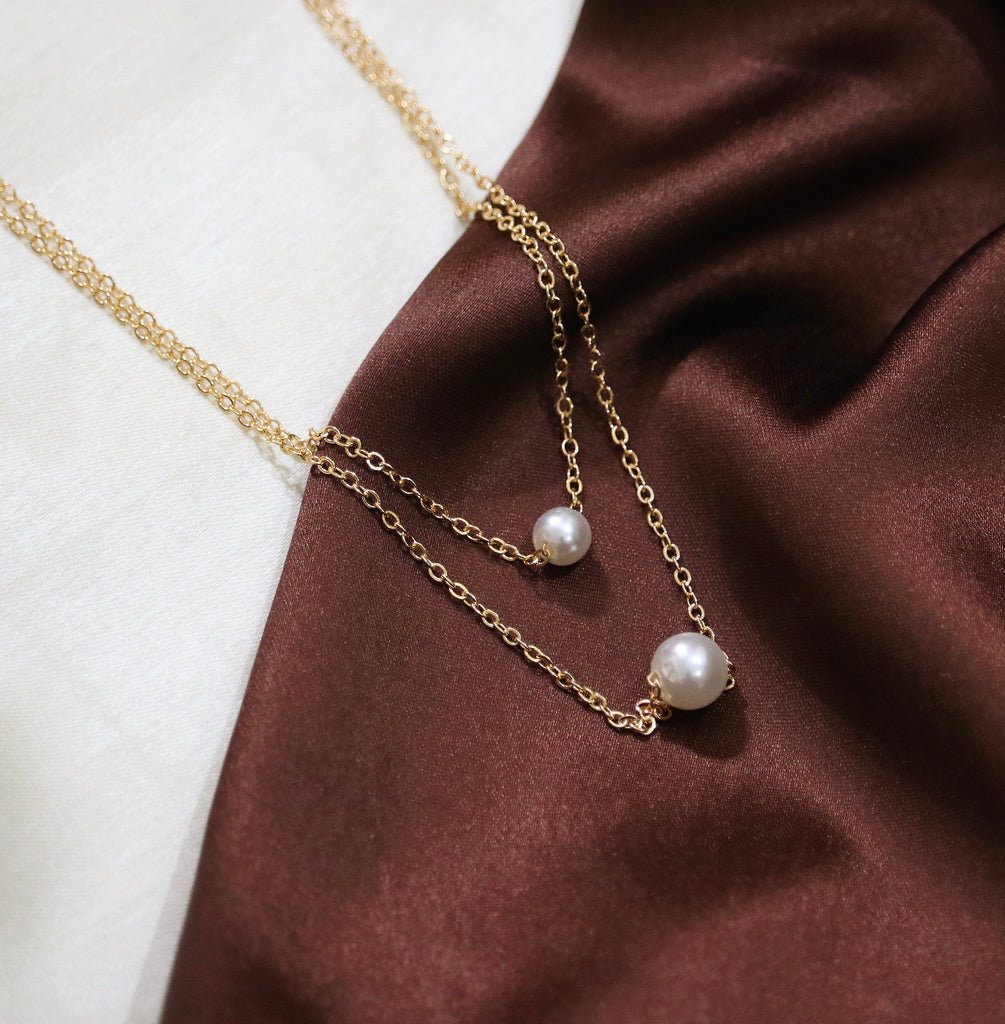 Cutiefy-Duo pearl layered necklace ,Gift for someone special .