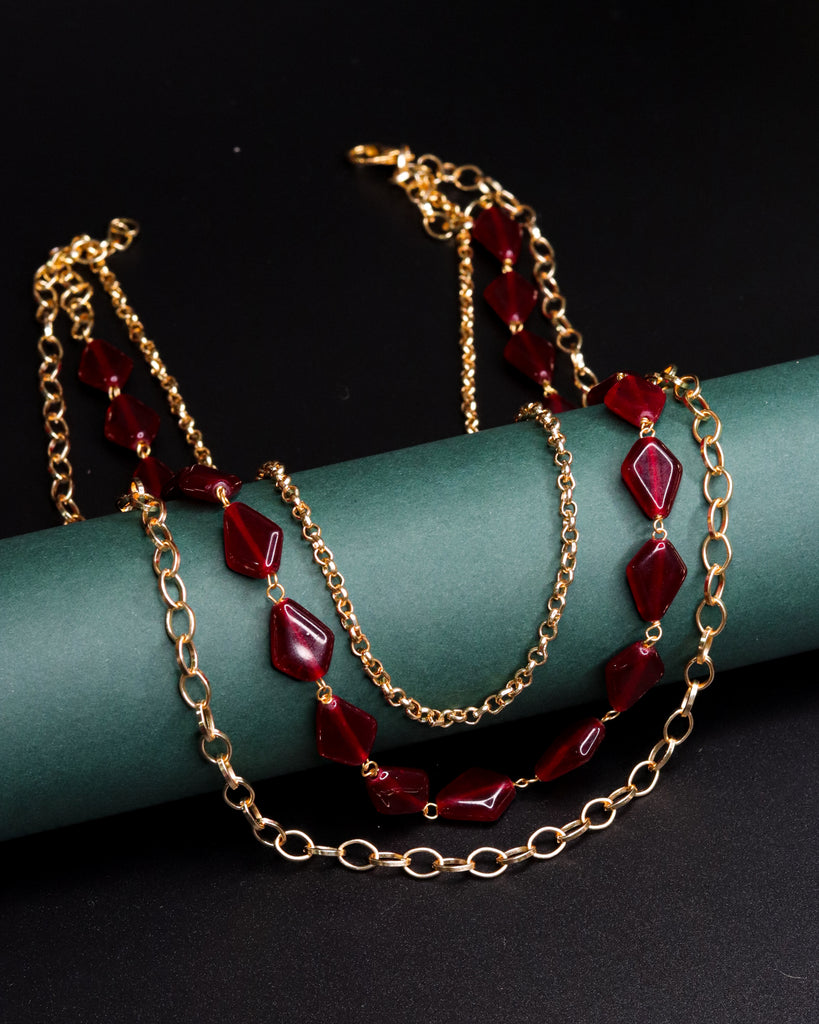 Ruby Red  Stone Mala Layered Necklace - Cutiefy