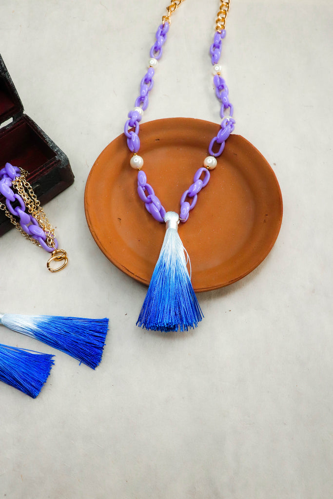 White and Blue Tassel Necklace