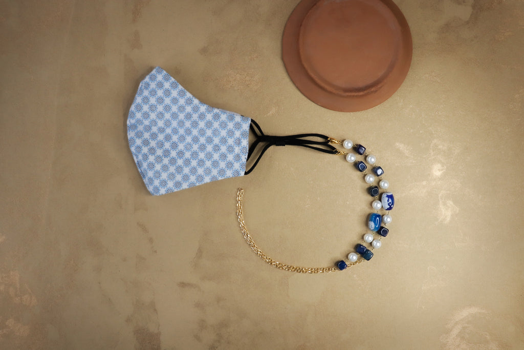 Cutiefy, blue stone mask chain, beads mask chain