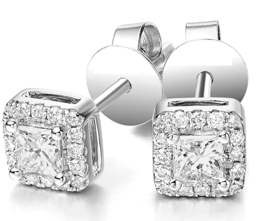 2.32ct Princess Moissanite Halo  Earring for women by Cutiefy