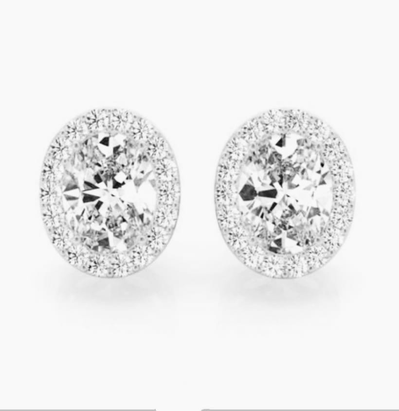 1.26ct Oval Moissanite Halo Earrings for women by Cutiefy